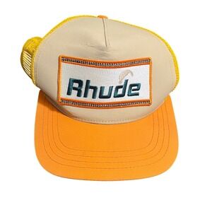 Rhude Trucker Hat Cheval Cap Mens Orange Yellow Mesh Back Snapback Logo Patch